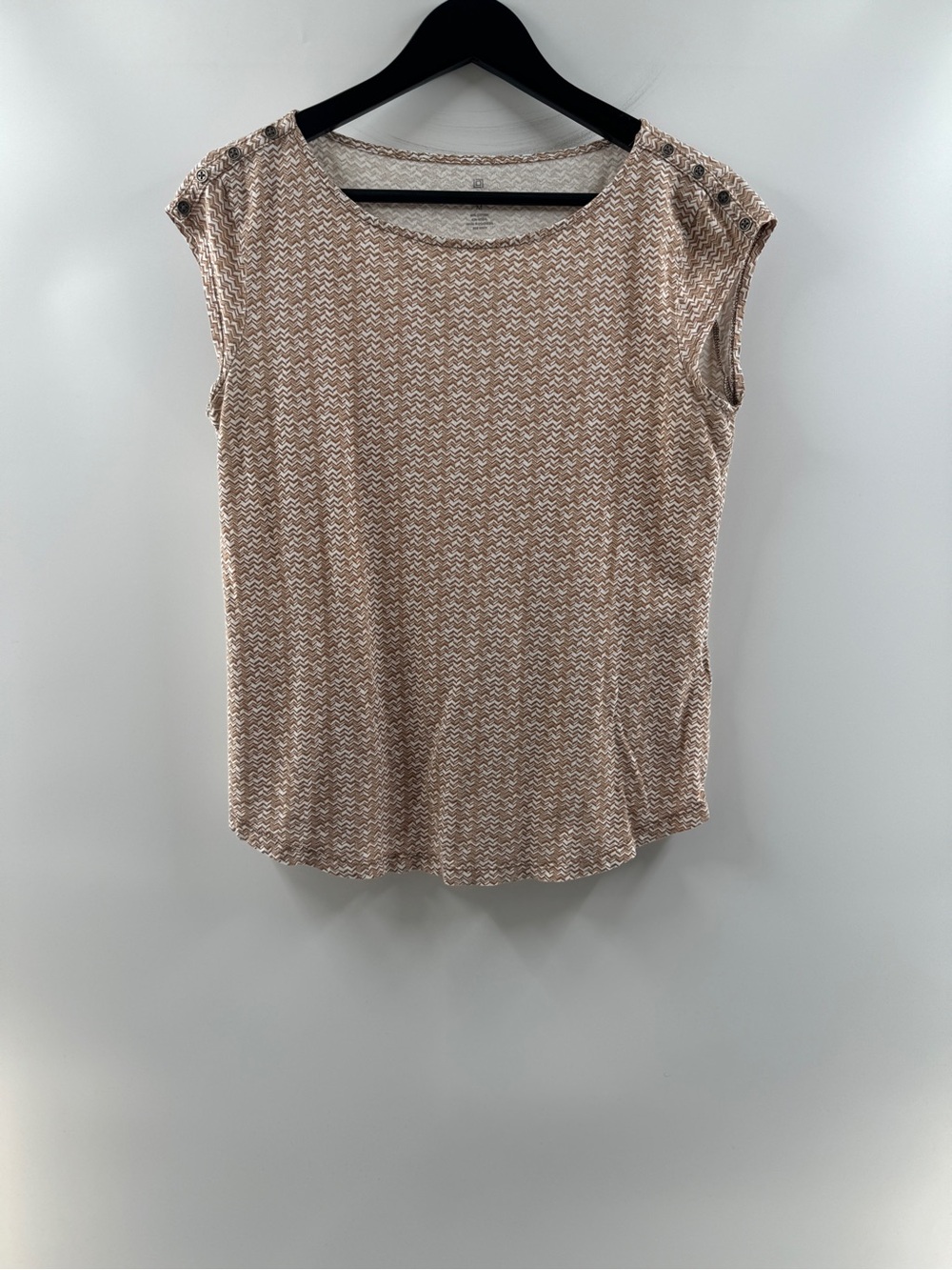 Liz Claiborne Tan Print Button Shoulder Top Women’s Medium